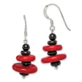 thumbnail image 1 of 925 Sterling Silver Black Agate Red Reconstructed Magnesite Earrings Drop Dangle, 1 of 6