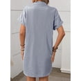 thumbnail image 6 of Shirt Dress Cotton Linen Short Sleeve Striped A Line Mid Length Casual Work Dress S-XL, 6 of 7