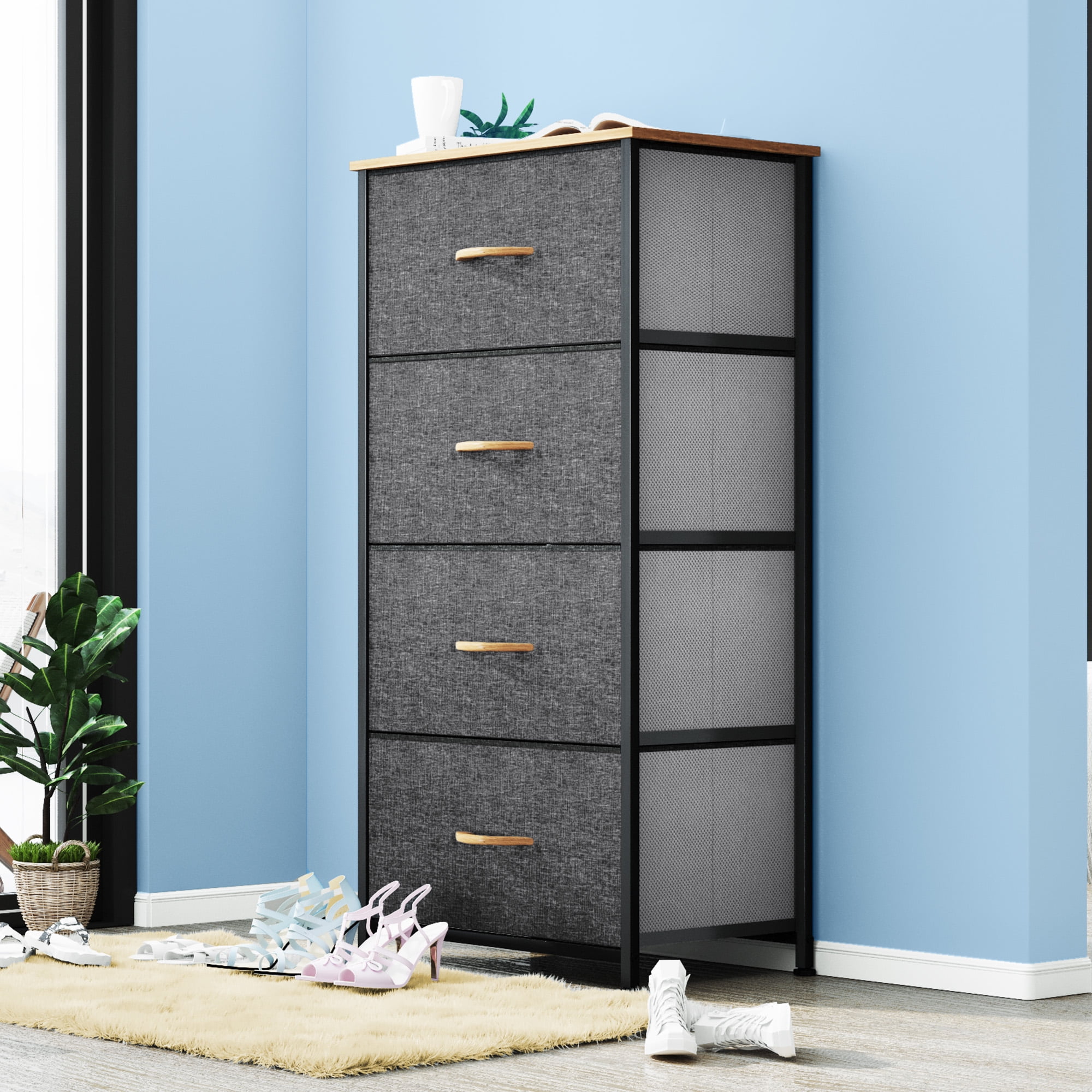 DEXTRUS 4-Drawer Fabric Dresser for Adults & Teens, Bedside Chest