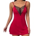 thumbnail image 2 of CQXIDFH Women Lace V-Neck Slip Nightgown Floral Lace Spaghetti Strap Sleep Dress, Soft Mini Chemise Lounge Dress for Bedroom Honeymoon Date Night Wear, Sizes S-XL Red, 2 of 5