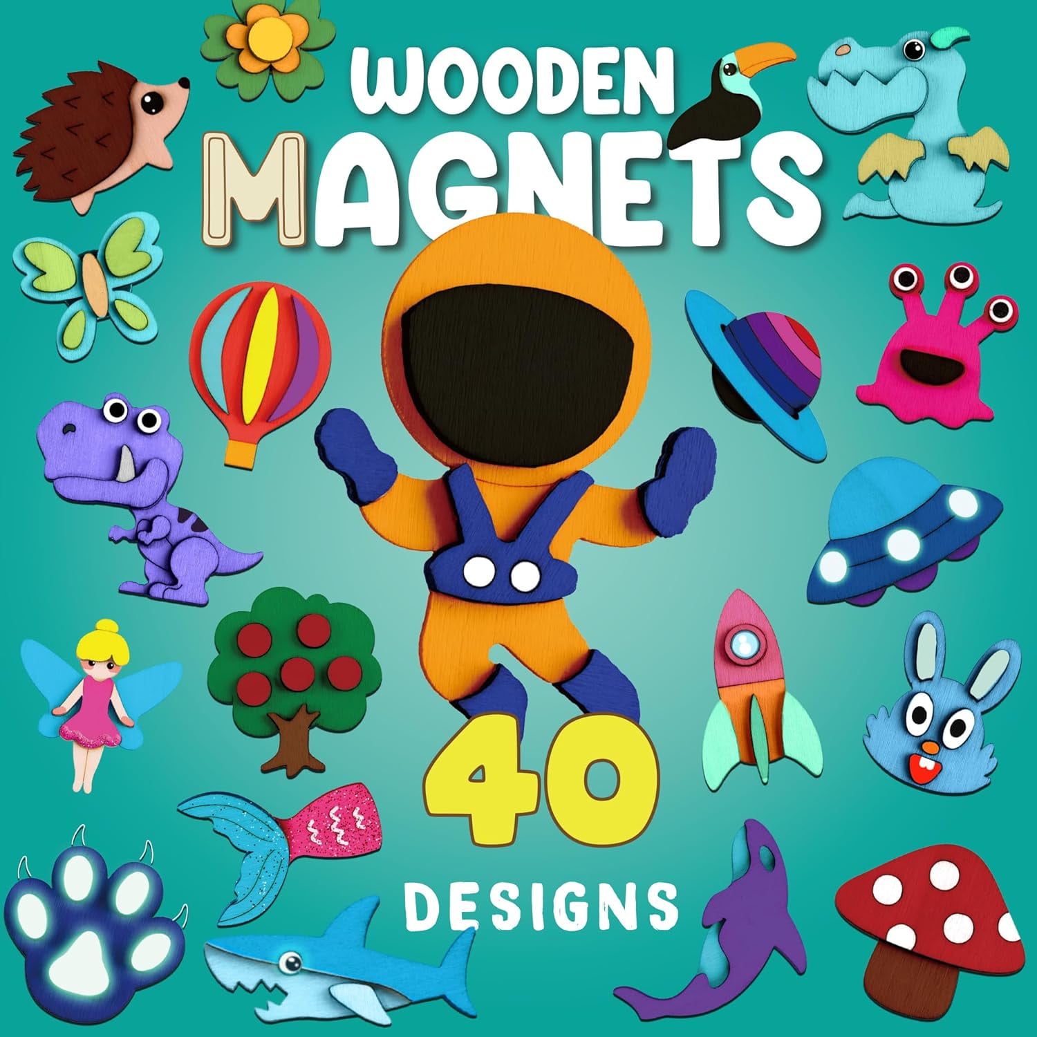 Piano Potato 40-Piece Kids Wooden Magnet Painting Kit – DIY Arts & Crafts Set with Glow-in-the-Dark Paints, Best Creative Gift for Boys & Girls Ages 6-12