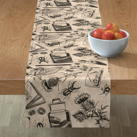 

Cotton Sateen Table Runner 72 - Biology Dark Academia Bright Sepia Science Scalpel Snake Old Books Print Custom Table Linens by Spoonflower