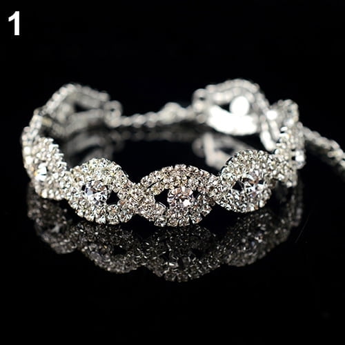 DaXi Women's Spiral Rhinestone Bangle Wedding Party Bracelet Jewelry Gift-Silver