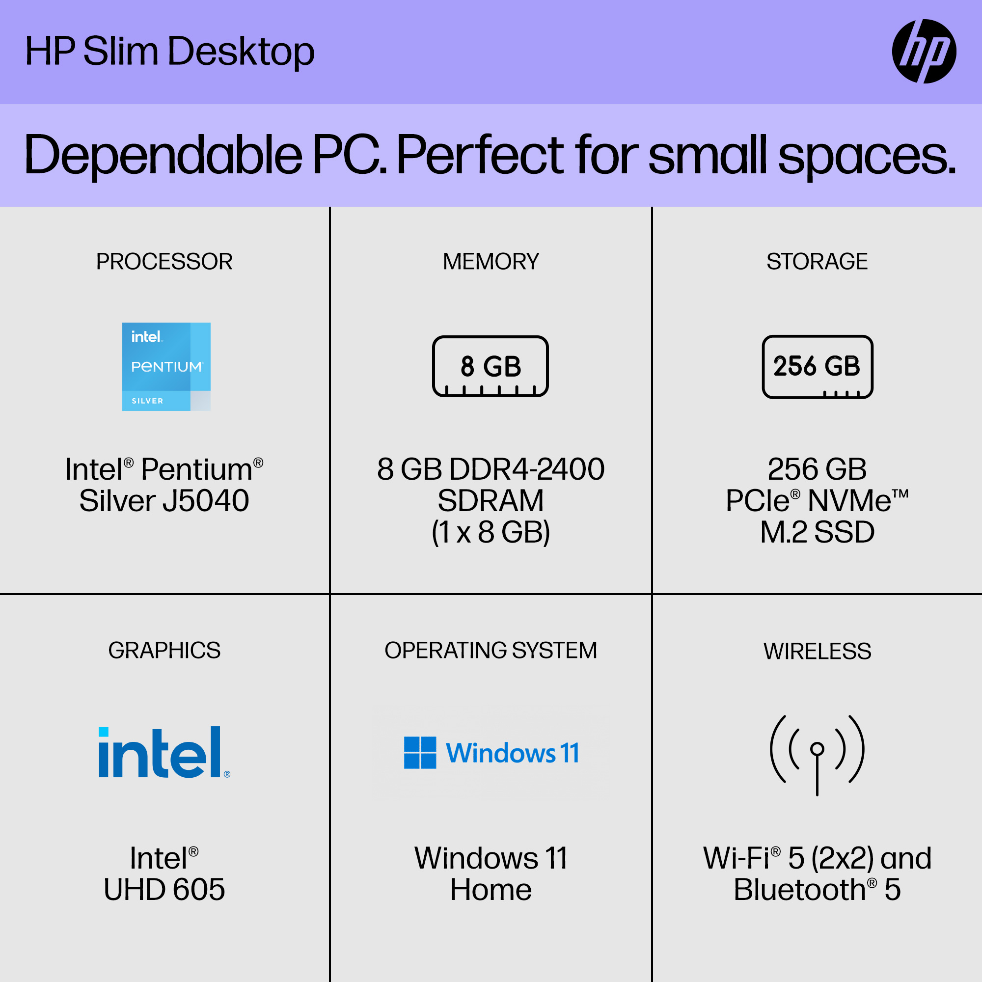 HP Slim Desktop Intel Processor J4025 8GB RAM 256GB SSD Dark Black (2023) - image 2 of 10