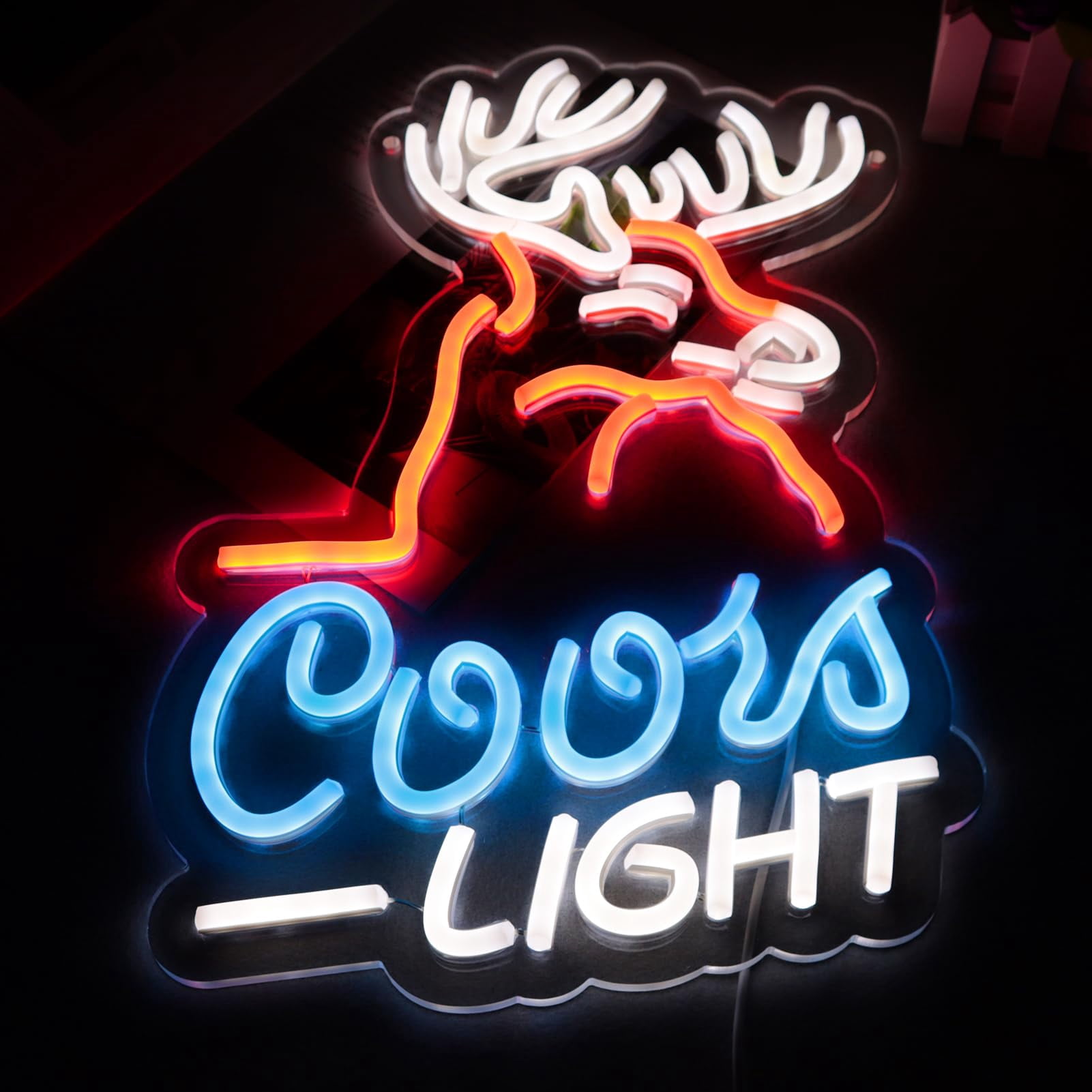 JFLLamp LED Neon Sign Deer Head Shape Vintage Style Multicolor Light Wall Decor Acrylic Backboard Hanging Lamp for Bar Home