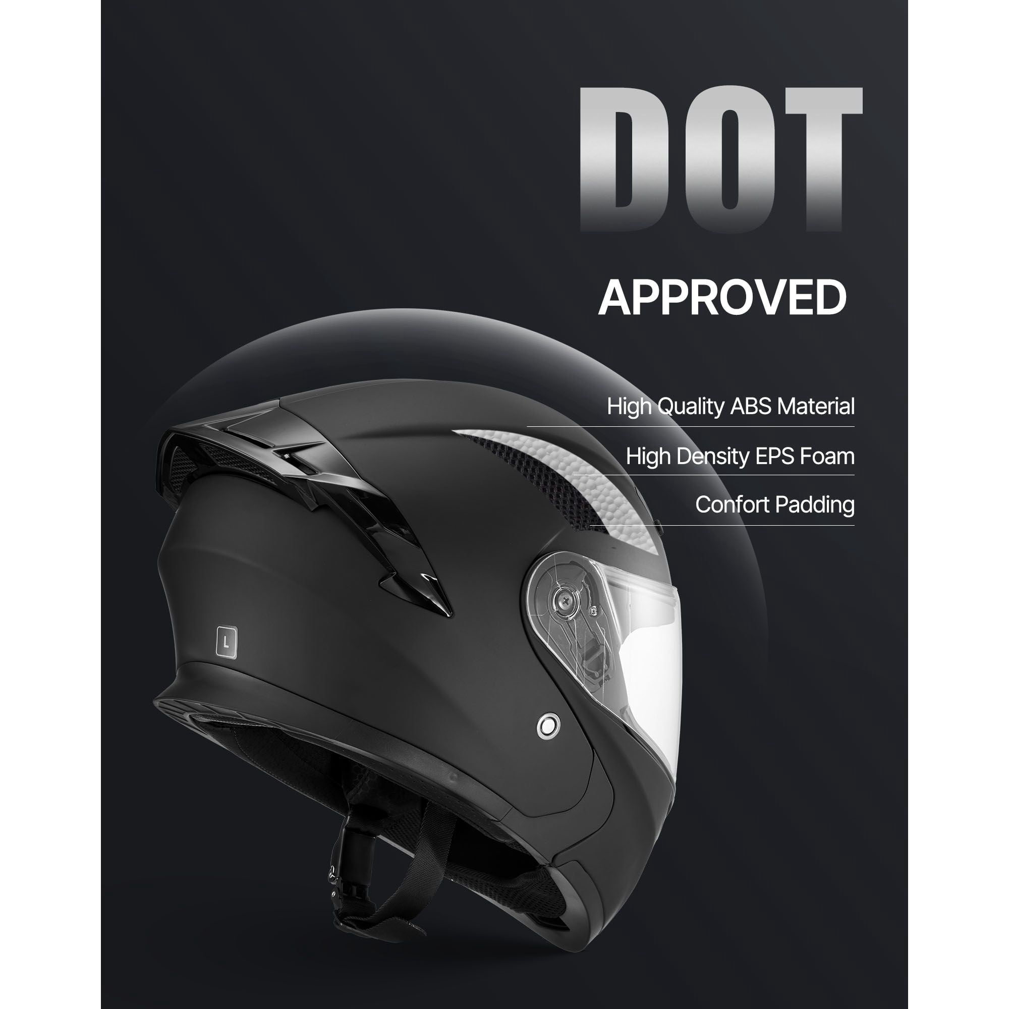 Modular Motorcycle Helmet for Adults-DOT Approved Motocross&Street Bike Helmet with Clear Visor&Removable Liner,Matte Black XL