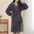 thumbnail image 2 of Women's Fall Winter Sleepwear Plush Soft Thermal Loungewear Long Bathrobe Loose Fit Long Sleeve Robe Solid Basic Comfort Casual Nightgown Sleepwear with Double Pockets, 2 of 5