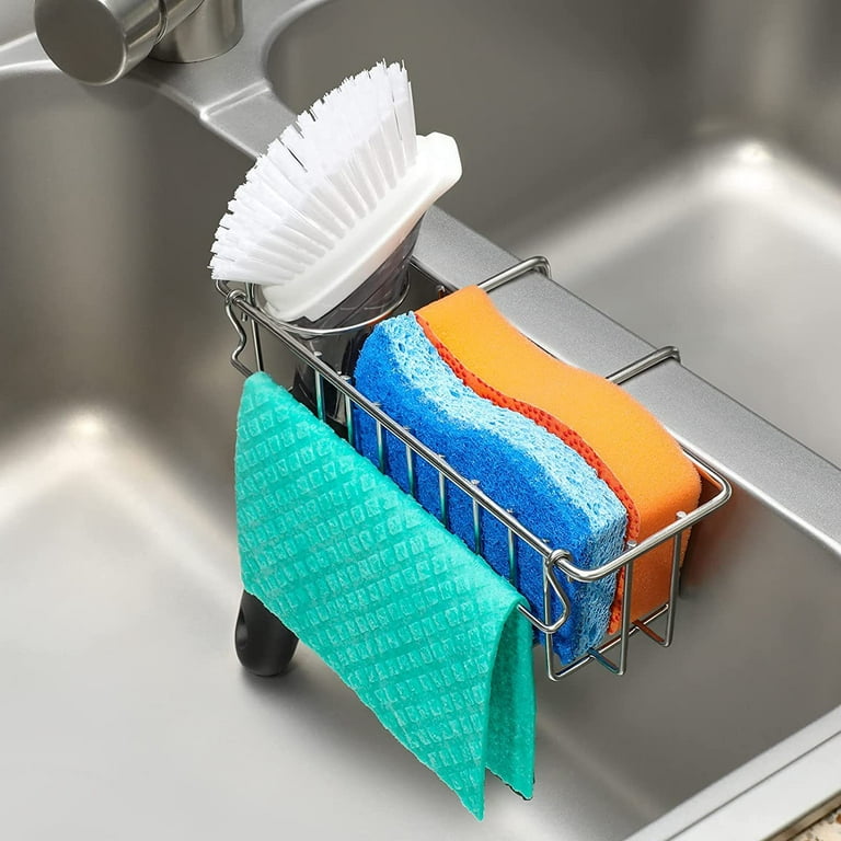 KINCMAX Adhesive Sink Organizer Sponge Holder+Dish Cloth Hanger, 2