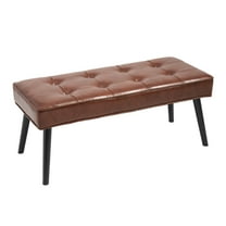 Foredo Waterproof PU Leather Upholstered Accent Bench, Modern Entryway Bench with Button Tufting and Solid Wood Legs, Indoor Bench for Bedroom Living Room, Brown
