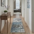 thumbnail image 4 of 2x3 Area Rug Machine Washable Low Pile Non Slip Rug, Indoor Doormat for Entryway, Front Door, Bathroom, Kitchen Floor, Small Print Pattern Light Weight Runner, Brush Strokes, Dusty Blue, 4 of 5