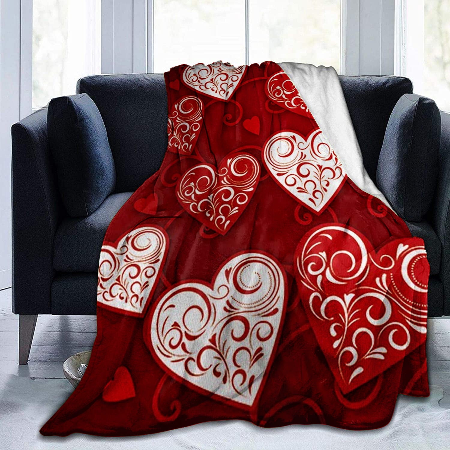 50” x 60” Colorful Hearts Soft Fleece Valentine’s Day Blanket for Couch Sofa Bed Red Valentines Throw Blanket |Pink and Red Hearts 