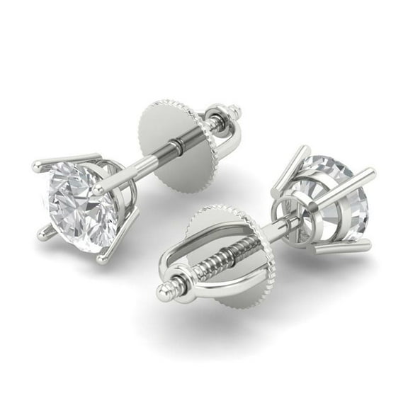 0.5 Ct Round Cut Studs Clear Crystal 14K White Solid Gold Everyday Dainty Earrings Screw Back