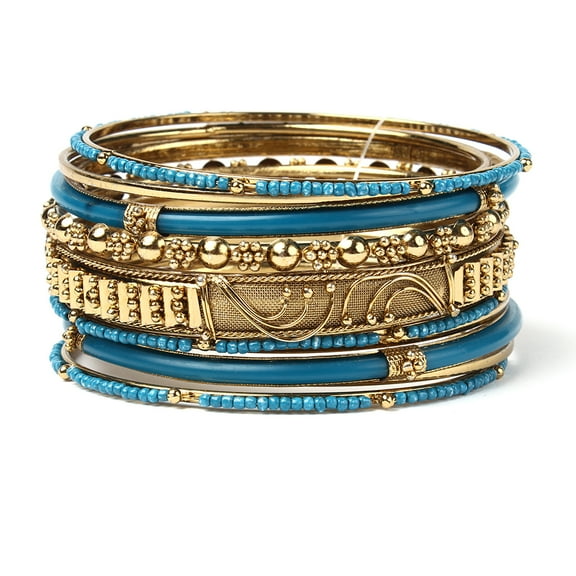 Amrita Singh Marseille 10-pc Gold-tone Brass and Resin Bangle Set, Turquoise