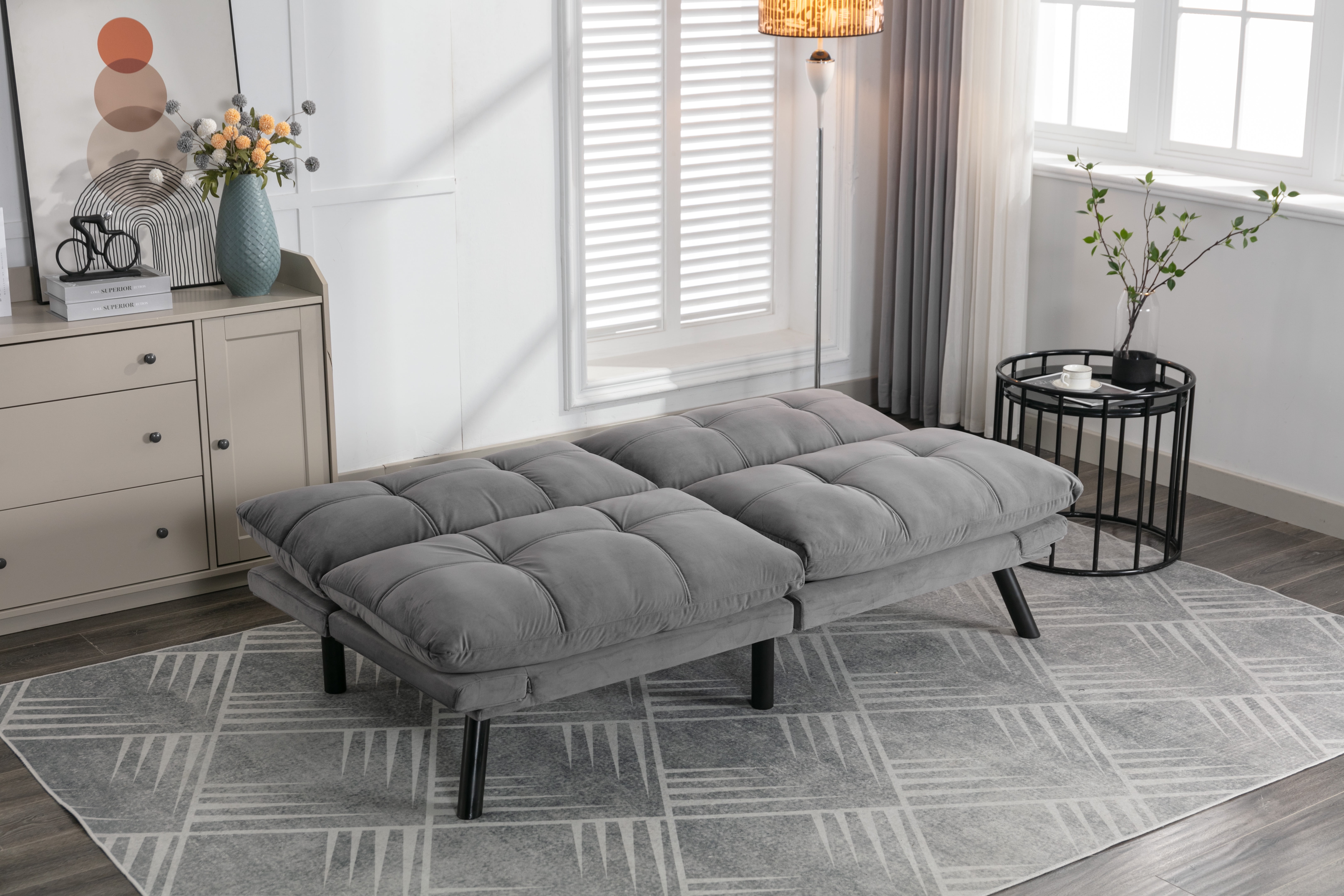 Gewnee Convertible Folding Modern sofa Bed,Upholstered Loveset,Adjustable Armrest and Backrest,Suitable for Living rooms and Apartments.Light Gray