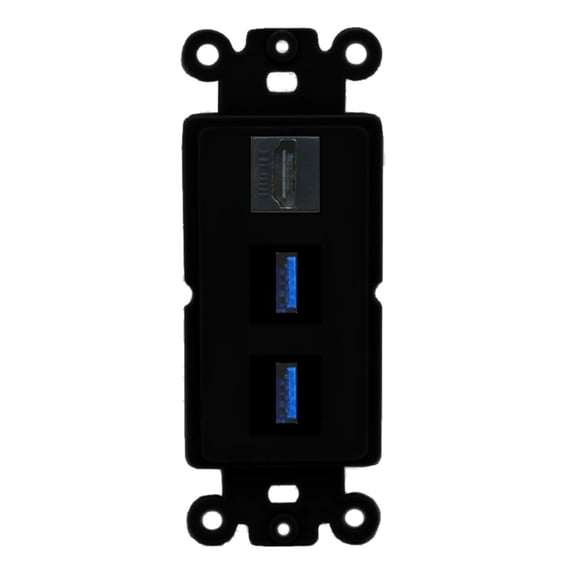 Ultra Spec Cables 1 Port HDMI 2 Port USB 3.0 A-A Wall Plate Rocker Black