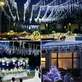 thumbnail image 3 of mimigogo 300 luces LED solares para exteriores con control remoto, 33 pies, 8 modos, cadena de luces con 50 gotas, decoración navideña, bodas, fiestas, color blanco, 3 of 5