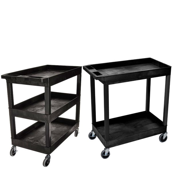 Luxor 32"W x 18"D Mobile 3 Shelf Utility Storage Tub Cart with 2