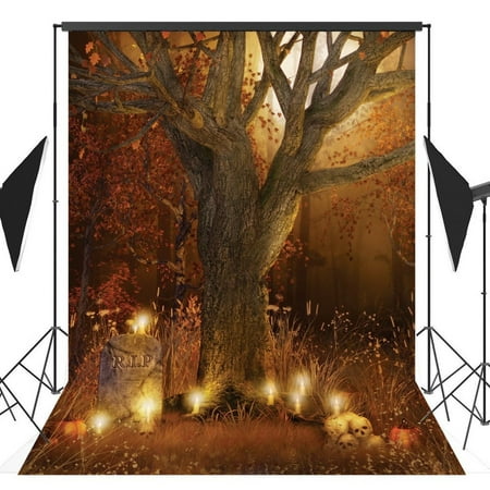 Image of GreenDecor 5x7ft Halloween Pumpkin Horror Nights Skeleton Costume Party Masquerade Series Photo Backdrops Studio Background Studio Props