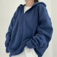 thumbnail image 2 of Sudaderas con capucha de Color sólido con cremallera y bolsillo para mujer, sudaderas coreanas Harajuku de gran tamaño, ropa informal con capucha de manga larga para mujer, Top informal, 2 of 4
