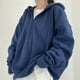 thumbnail image 1 of Sudaderas con capucha de manga larga para mujer, de Color sólido chaquetas con capucha, sudaderas de gran tamaño con cremallera informal, versión coreana Harajuku kawaii, otoño, 1 of 3