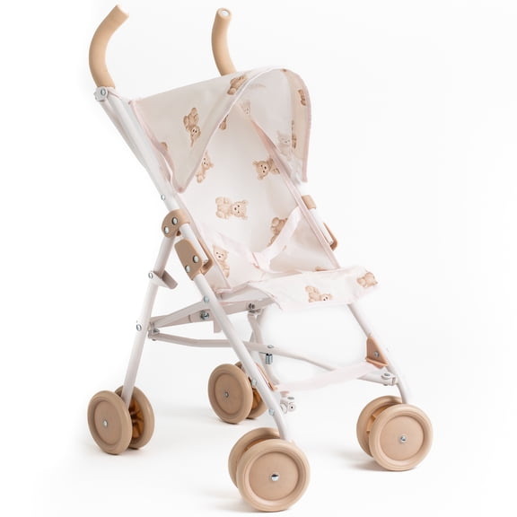 Roma Prams: Teddy Doll XL Umbrella Buggy - Beige-Cream-Bear - Folding Push Stroller, Retractable Canopy, Toy Accessory For Dolls Up To 16.5", Kids 3 