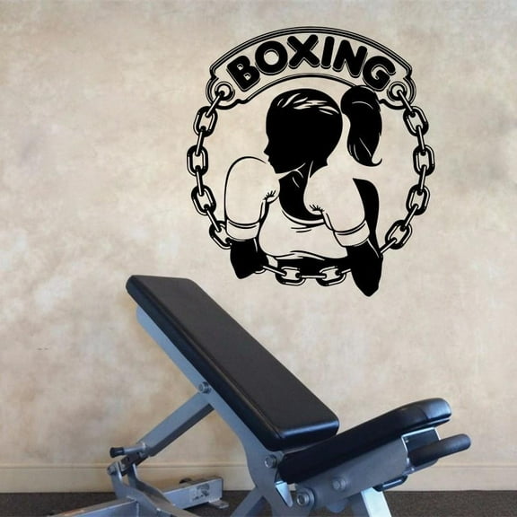 Large Boxing Club Girl Glove Wall Sticker Gym Fitness Workout Box Player Wall Decal Studio Bar Vinyl Home Decor 40cmx37cm