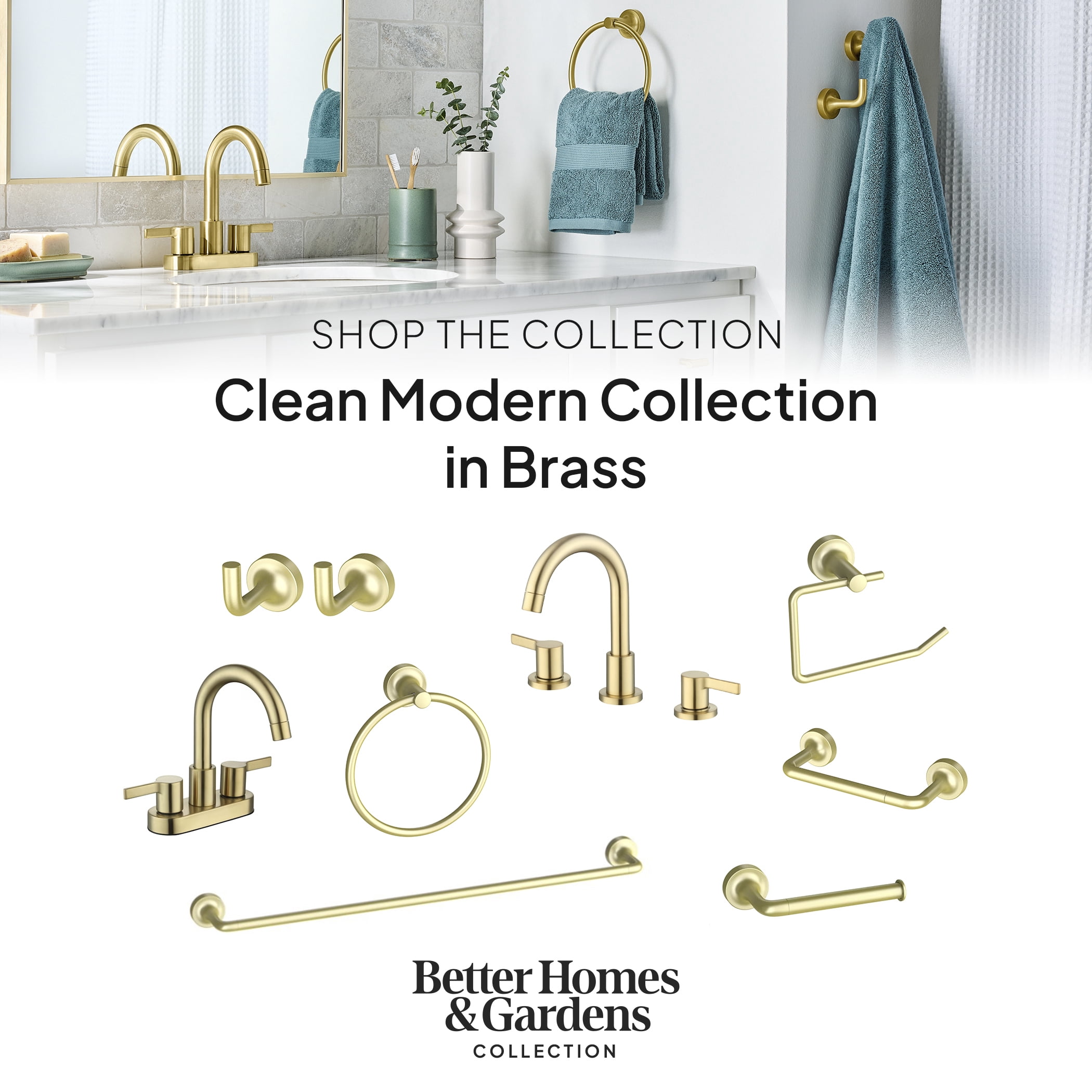 (2 pack) Better Homes & Gardens 8" Widespread Brushed Brass Bathroom Faucet with High-Arc Spout