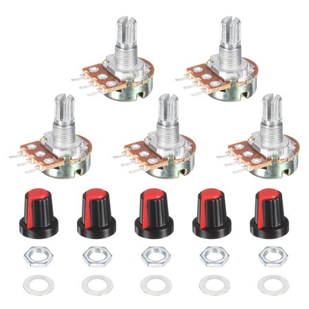 Uxcell 5 Set WH148 500K Potentiometer Kit Ohm Variable Resistor Linear Taper Adjustable Rotary Potentiometer for Audio Applications Devices with Plastic Knobs Nuts and Washers Red