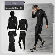 OmicGot Men's Athletic Sets Clothes Running Jogging Sport Wear Exercise Workout Tights 5 Pcs/Set