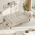 thumbnail image 4 of IdealHouse 89" Chenille Futon Sofa Bed, Modern Convertible Sleeper Couch with Adjustable Backrest & Armrests, 3-Seat Sofa with 2 Pillows for Apartment, Beige, 4 of 8