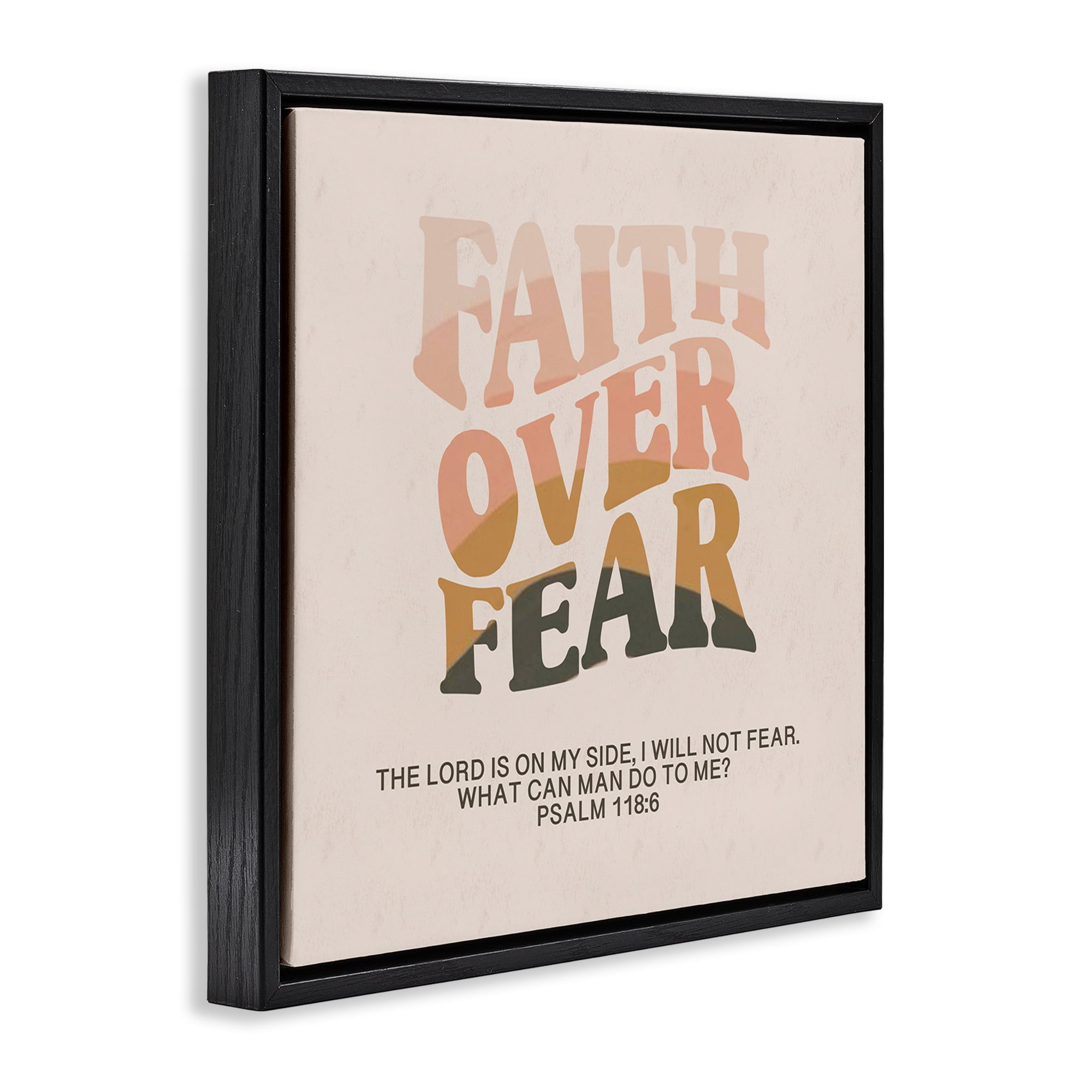Stupell Industries Retro Faith Over Fear Religious & Spiritual Painting Black Floater Framed Canvas Art Print Wall Art, 18 x 18