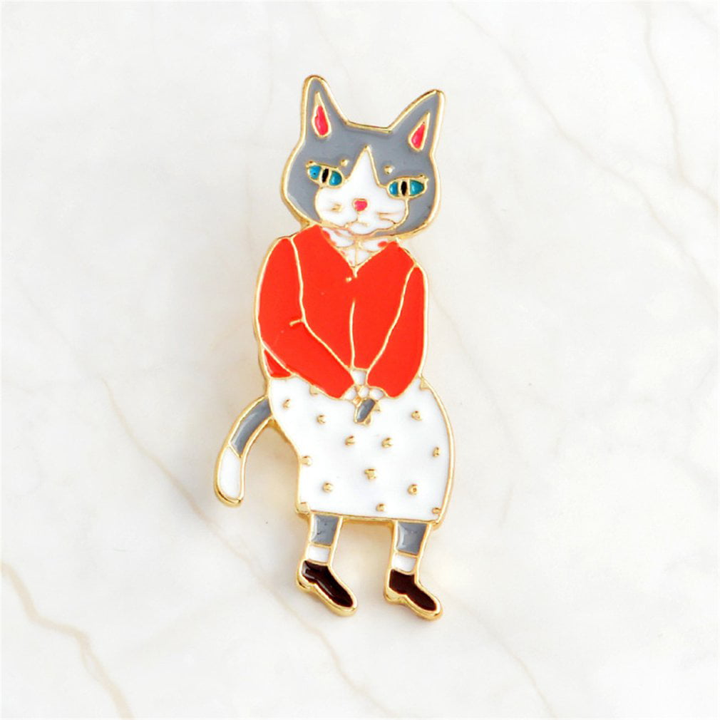 Cute Animal Cat Brooch Pin Mother and Daughter Brooches Pins Corsage Whtie Gold Plated for Girls Women