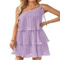 thumbnail image 1 of PENGXIANG Femmes Été une Épaule Robe Sans Manches Volants Couches Plissée Mini Robe une Ligne Ourlet Fluide Robe de Plage, 1 of 5
