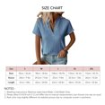 thumbnail image 5 of Women V Neck Blouse Short Sleeve Striped Casual Loose Fitting Pure Color Summer Pullover T Shirt Blue L, 5 of 5