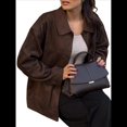 thumbnail image 2 of Chaleco Informal de Color Liso con Solapa y Botones para Mujer, Larga, Estilo Casual Color Café L, 2 of 9