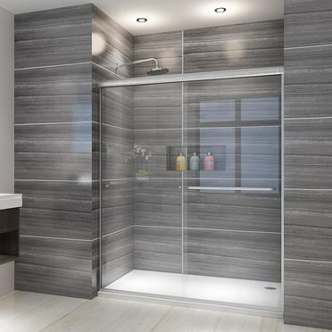 Sunny Shower Double Sliding Semi-Frameless Bypass Shower Door 60" W x 72" H Brushed Nickel