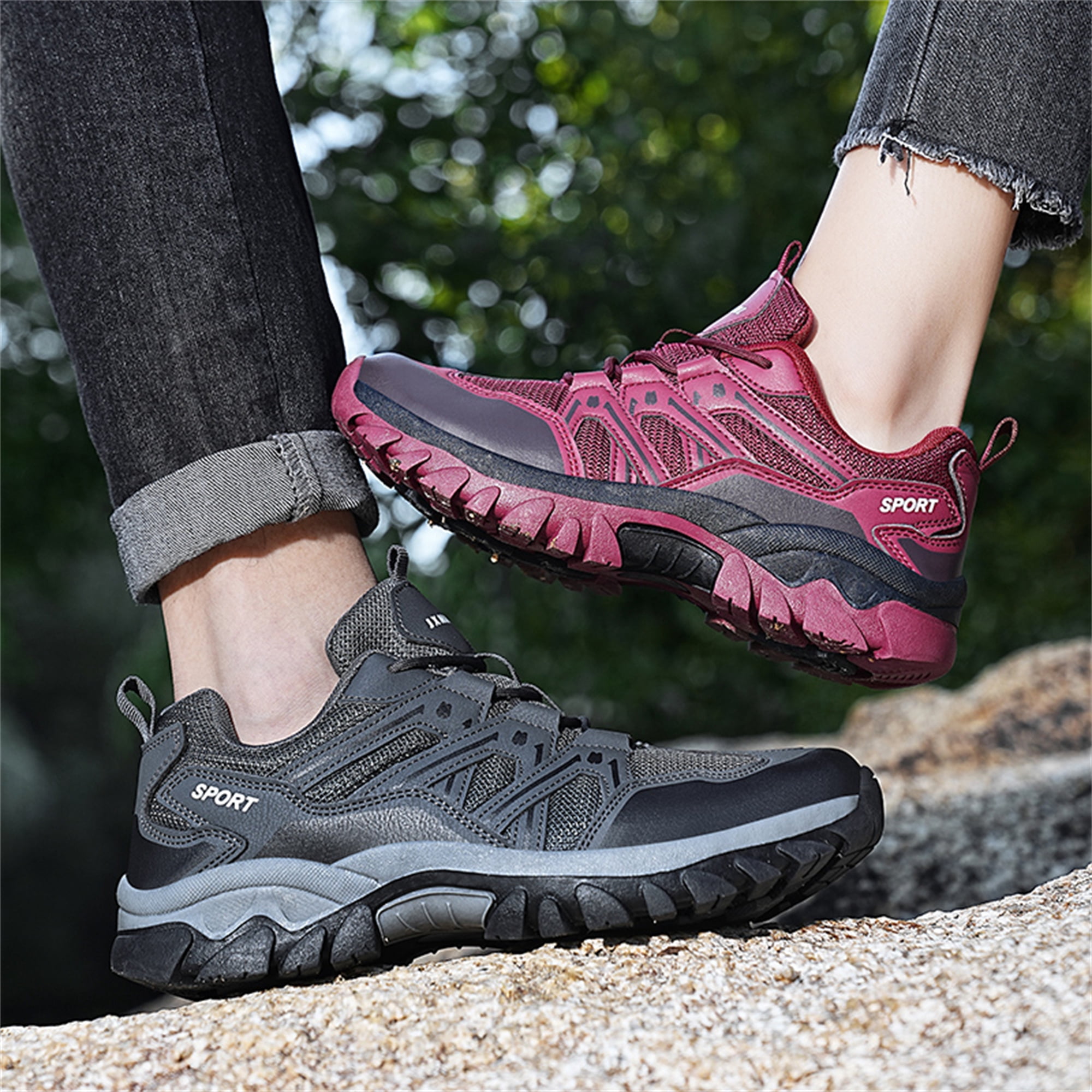 LASUDRAA Unisex Non-Slip Breathable Hiking Shoes for Men Women, Outdoor Trekking Trail Sneakers for Camping Walking