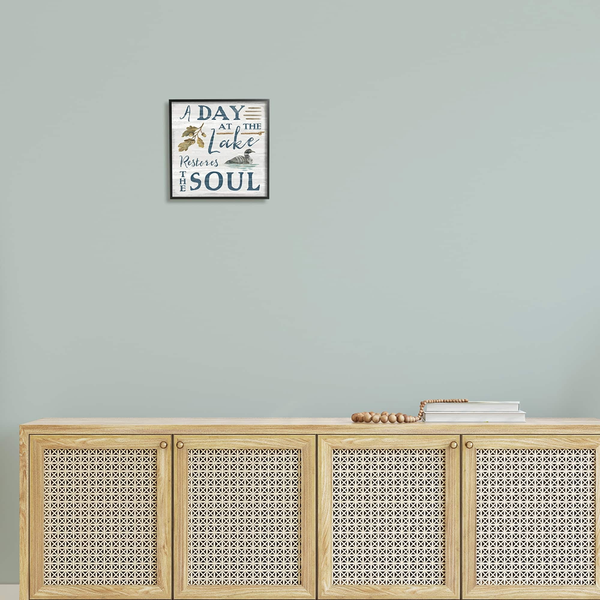 Stupell Industries Day At Lake Restores Soul Rustic Quote Grain Pattern Graphic Art White Framed Art Print Wall Art, 17x17, by Silvia Vassileva
