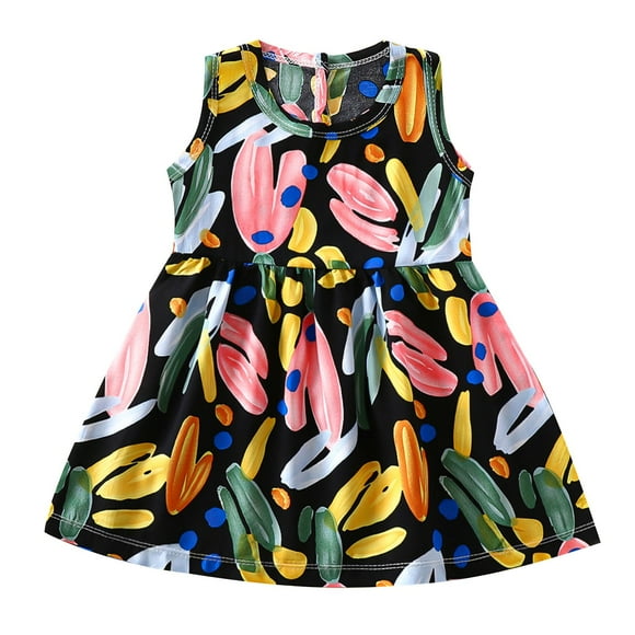 Odeerbi Niñas Verano Algodón Vestido Tanque Floral Vestido Sol Sin Mangas A-Vestido Sin Mangas de Princesa