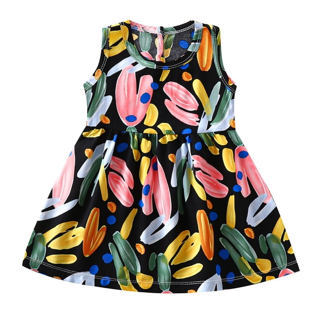 Odeerbi Niñas Verano Algodón Vestido Tanque Floral Vestido Sol Sin Mangas A-Vestido Sin Mangas de Princesa