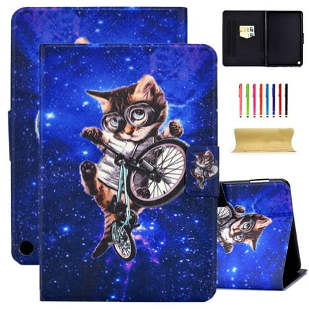 Dteck All New Kindle Fire HD 10 Tablet & Fire HD 10 Plus (11th Generation,2021 Released) Case, Cute Pattern Folio Flip Case Multi-Angle Viewing Stand, Built-in Credit Card Slots, Cat