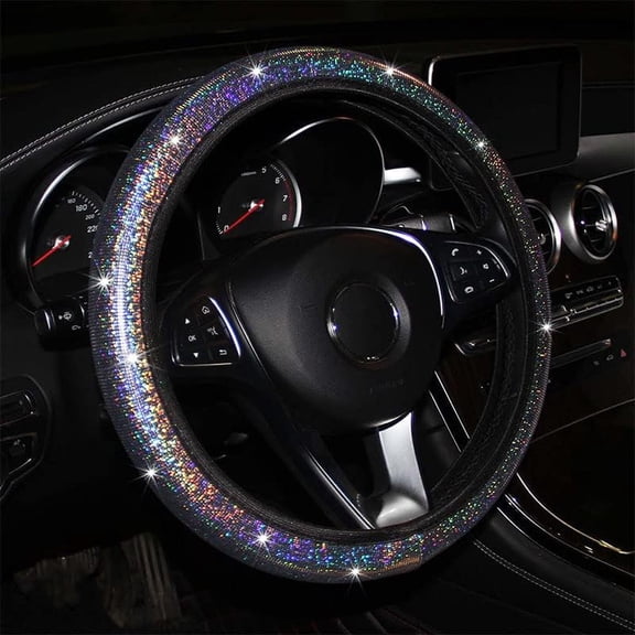Bling Sparkling Car Steering Wheel Cover for Women Men 15 Inch Cute Bling Accessories Leather Car Wheel Protector Anti-Slip Car Wheel Protector Elastic Car Steering Wheel Cover for Cars Sedans SUV