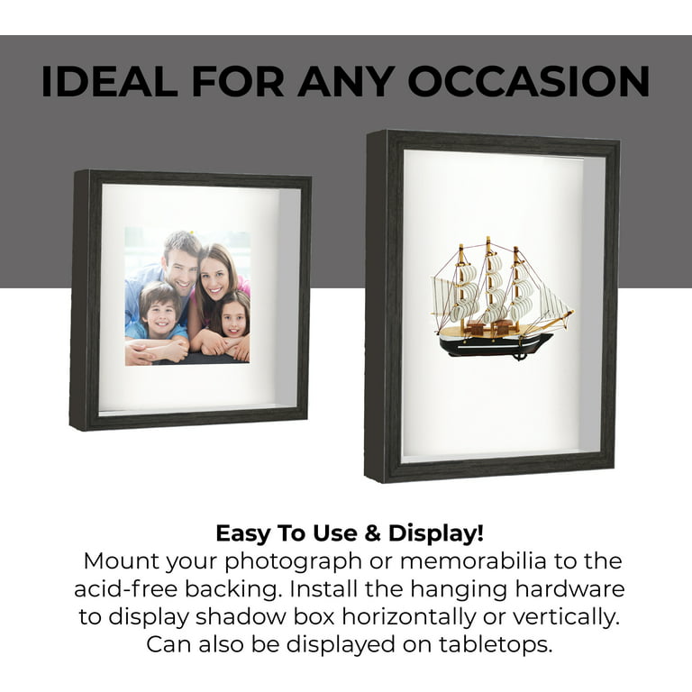 8x8 Shadow Box Frame Grey, 1.125 inches Deep Real Wood Rustic Shadowbox  Display