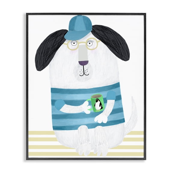 Stupell Industries Cottage Dog with Penguin Mug Black Framed Giclee Art, 11 x 14, by Carla Daly