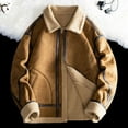 thumbnail image 5 of Mens Autumn And Winter Lapel Double Pocket Jacket Colorblocking Suede Long Sleeve Hoodless Cardigan Zipper Jacket, 5 of 9
