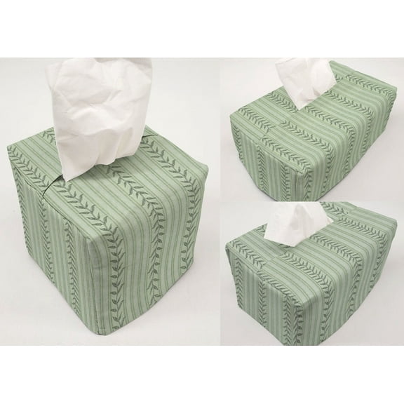 Striped Vines Tissue Box Cover by Penny's Needful Things (Cube) (Green)