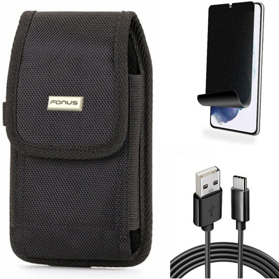 For Samsung Galaxy S21 (6.2") - Charger Cord Type-C 6ft USB Cable   [Fingerprint Works] TPU Film Privacy Screen Protector   Holster Swivel Case Belt Clip