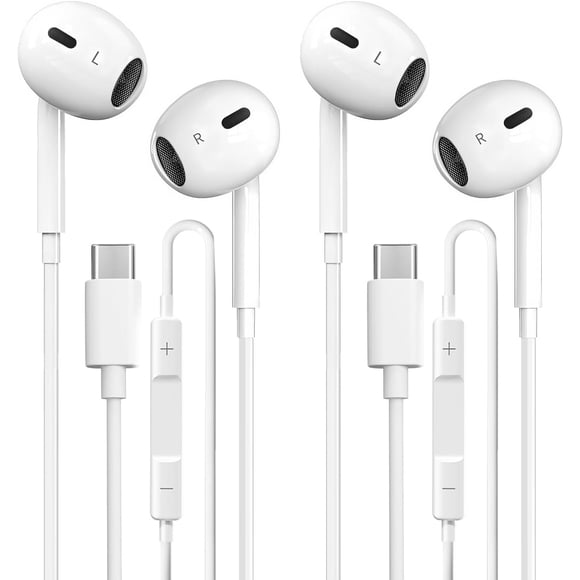 USB C Headphones 2 Pack, Type C Earphones with Microphone & Remote Control Noise Cancelling Wired Earbuds USB C for iPhone 17 16 15 Pro Max, iPad Pro, Samsung Galaxy S25 S24 Ultra, Pixel 9