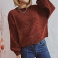 thumbnail image 4 of Womens Plus Size Crop Sweater Lantern Long Sleeve Round Neck Casual Loose Fitting Solid Color Knit Pullover Sweater,Brown,S, 4 of 4