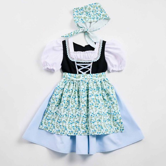 Edvintorg Dresses for Girls Halloween Costumes Floral Print Square Neck Puff Sleeve A Line Party Dress Kids Clothes Girls Size 4-16
